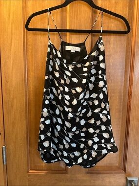 LOFT Black and White Floral-Print Silk Cowl Camisole
